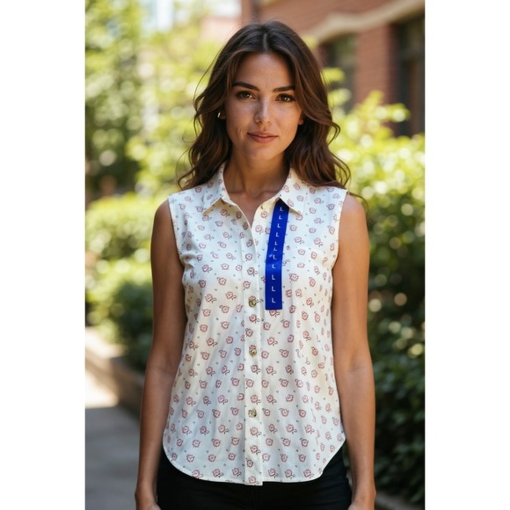 Jachs Girlfriend Sleeveless Button Down Top Floral Print Blouse‎ - L